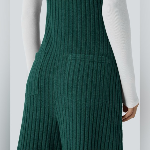 HALARA Ribbed Knit Pockets Overalls Casual Green Jumper Women's Size Small - Picture 5 of 8